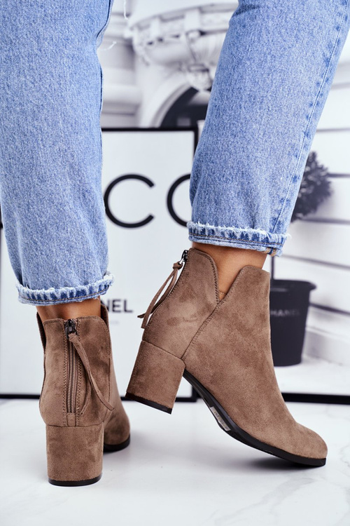 Dámské Kotníkové Boty Na Podpatku Semišové Béžové Mimosa