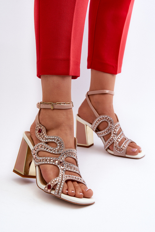 Dámské zdobené sandály na podpatku D&A CR952 růžové