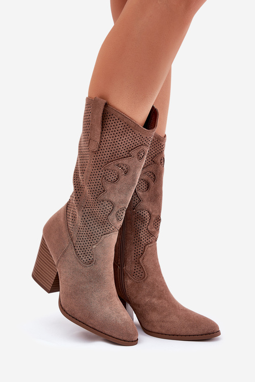 Prodyšné Cowboy Boty Na Podpatku S.Barski HY51-606 Hnědé