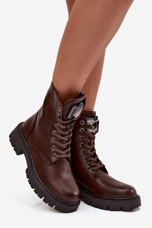 Dámske pracovné čižmy s dekoráciou z ekologickej kože čokoládové Karessa