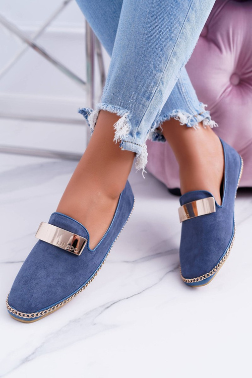 Dámske mokasíry lu boo námornícke modré reťaz semiš Panama