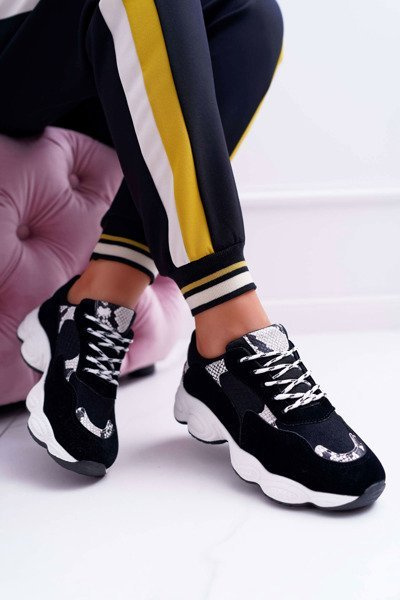 Dámská semišová Sportovní Obuv černé vzor hadí kůže Lollipop