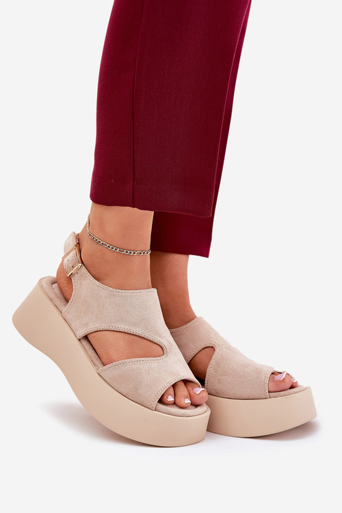 Dámske Sandále Na Platforme Eko Semišové Béžové Karonia