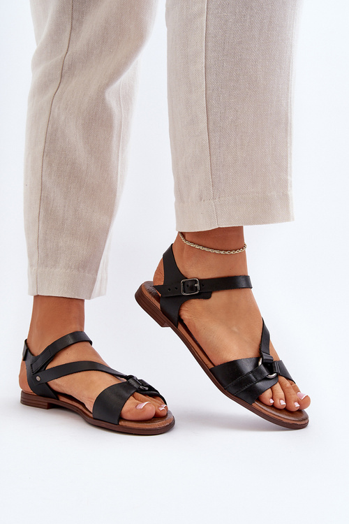 Zazoo 40182 Čierne kožené dámske sandále