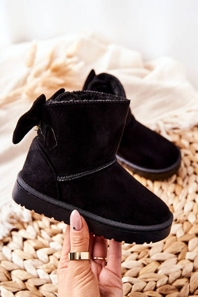 Dětské Teplé Sněhule Semišové S Mašlí Černé Lolila