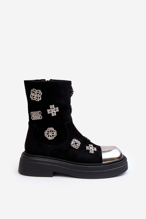 Kožené Ocetované Boty Se Ozdobami D&A MR870-14 Černé