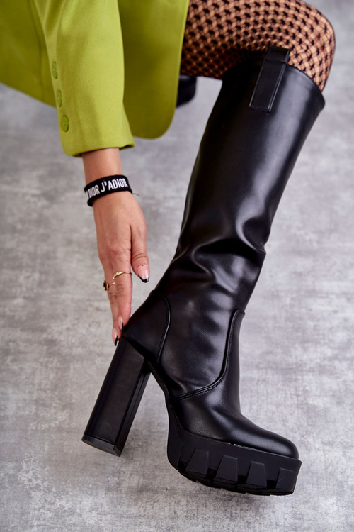 Módní kožené boty na platformě černé Isabell