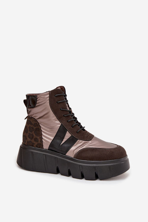 Dámske zateplené členkové čižmy na platforme Vinceza 58562 hnedé