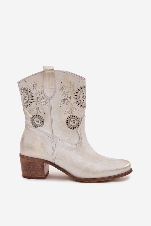 Semišové kožené dámske čižmy s otvorom na päte Zazoo 3844 zlaté opotrebované