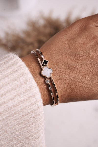 Ocelový Náramek S Jetelem A Kubickým Zirkonem Růžové Zlato Luck