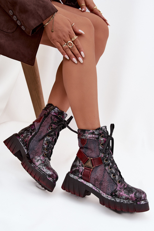 Kožené workery dámské Maciejka 07072-23 bordó