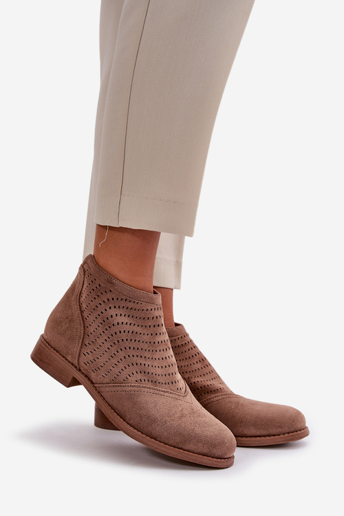 Dámské Botky Na Plochém Podpatku Perforované Hnědé S.Barski HY42-076