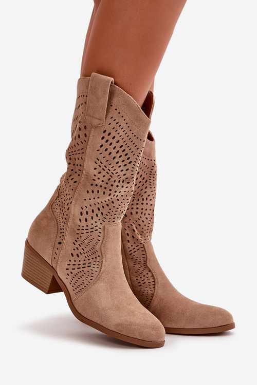 Priesvitné dámske kovbojky na opätku hnedé Iceda