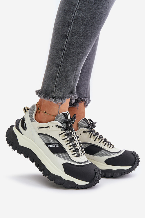 Kožené Dámske Sneakersy Na Platforme Big Star OO274A220 HI-POLY SYSTEM Biela-Čierna