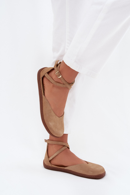 Semišové Baleríny Dámske Barefoot S Pásmi Zazoo 191 Béžové