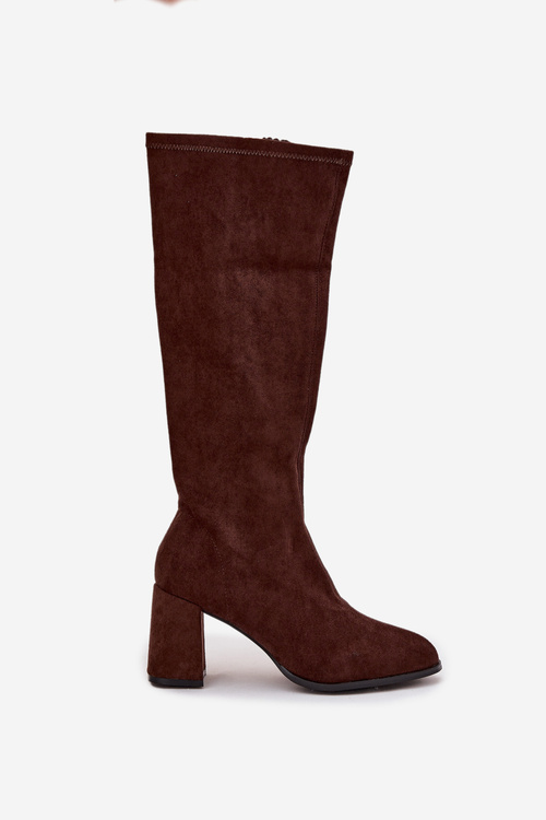 Dámske čižmy na vysokom opätku z eko semišu čokoládové Yelisse