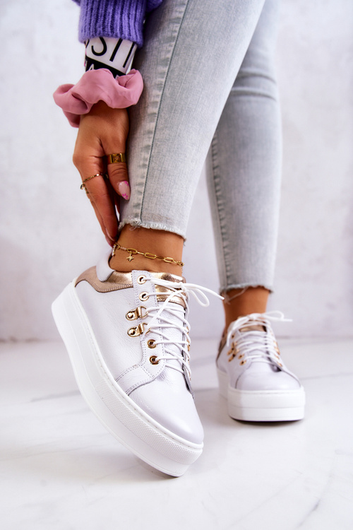 Kožená sportovní obuv na platformě Bíle Mary Ann