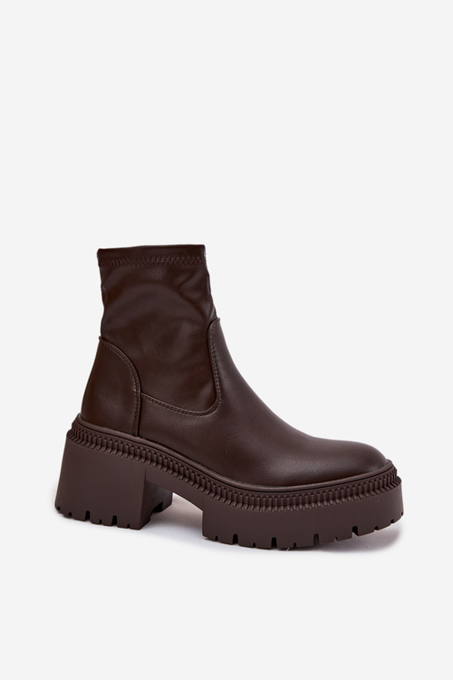 Dámske čižmy s masívnym opätkom a platformou Ekologická koža hnedé Elvianne
