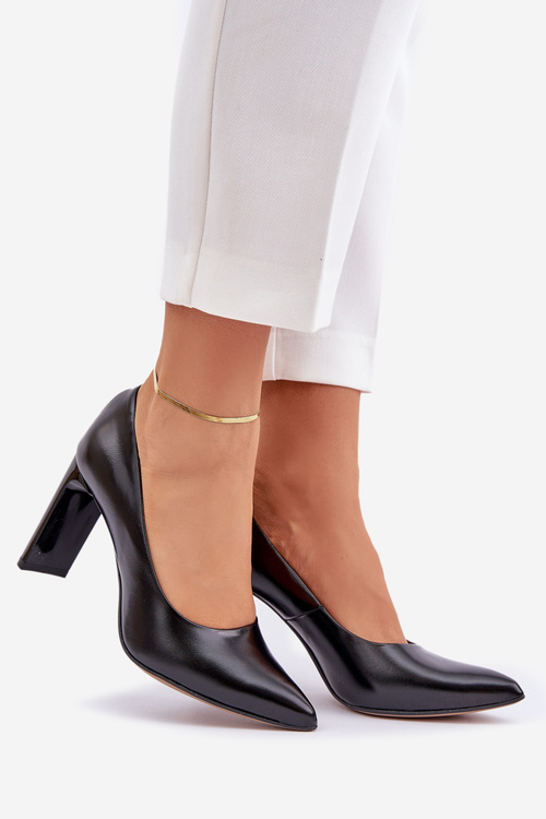 Elegantné Lodičky Z Prírodnej Kože Na Podpätku Čierne Lewski 2659/2043