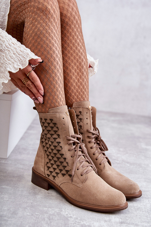 Šněrovací semišové kozačky Nicole 2751 Béžove