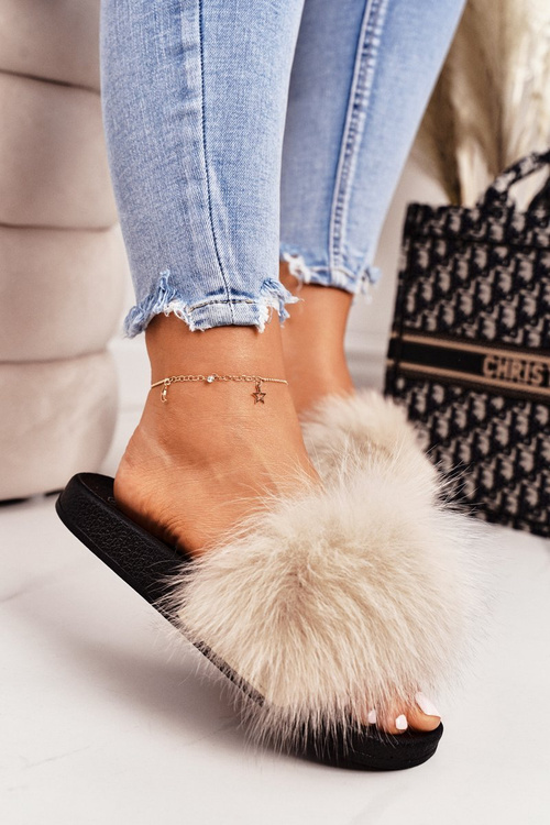 Dámské Nazouváky S Kožešinou Béžové Belmondo