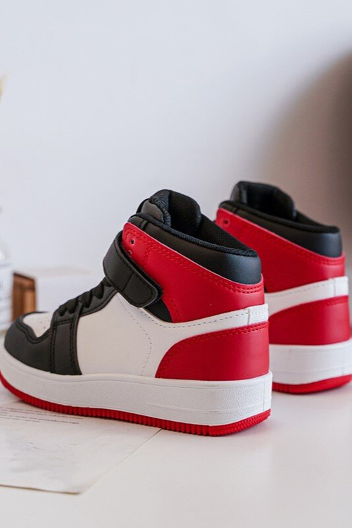 Vysoké detské športové topánky biele a červené teredite