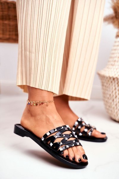 Dámské Pantofle černé Gumové Knoflíky Patty