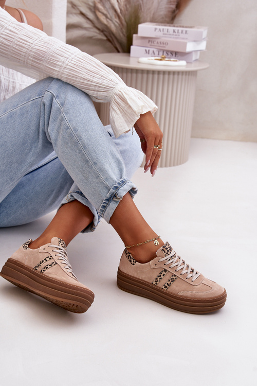 Zazoo N1068S4 Dámske Semišové Sneakersy Na Platforme Leopard Rúžové