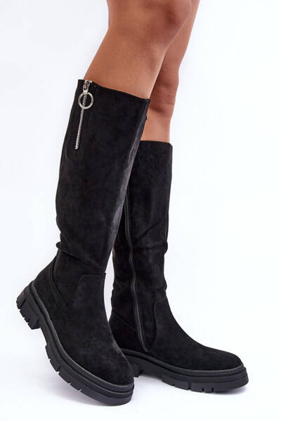 Black Nesina Suede Boots s plochými podpätkami a platformou