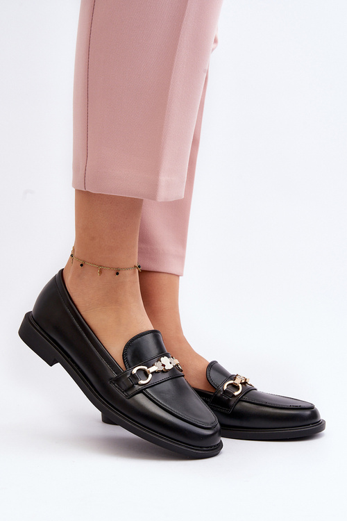 Dámské mokasíny na plochém podpatku z ekokože černé Vimedia