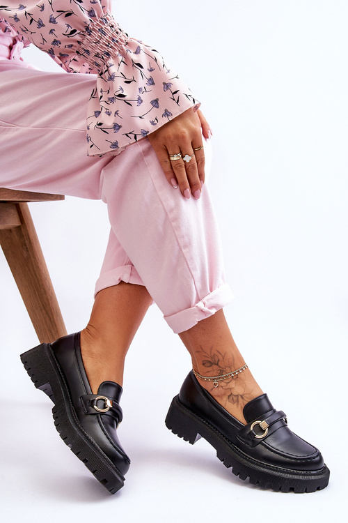 Dámske mokasíny na masívnej platforme čierne Calypso