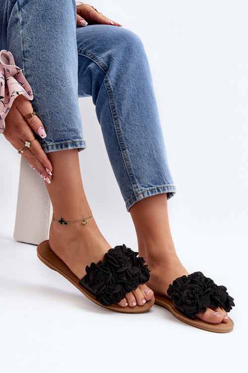 Dámské Žabky S Květinami Černé Eelfan