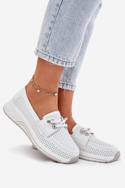 Kožené Polobotky Z Prírodnej Kože Na Platforme Artiker 56C2101 Biele