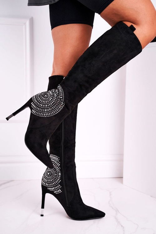 Dámske topánky na koleno post čierne módne