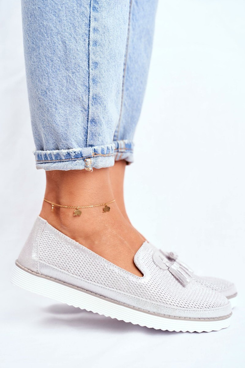 Dámské Mokasíny Kožené Stříbrné Amore Mio