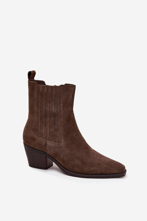 Dámske Zamszové Čižmy Na Podpätku Zateplené Khaki Arelia