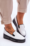 Kĺzané kožené tenisky na platforme White Madeline Platform