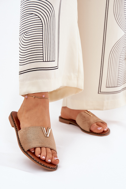 Dámské Pantofle Na Plochém Podpatku S Dekorativními Detaily Khaki Saliena