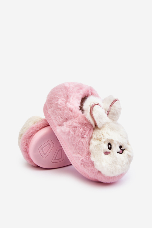 Dětské kožešinové pantofle s králíčkem růžové Apolanie