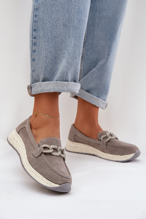 Semišové mokasíny na platformě s řetízkem D&A TW552 šedé