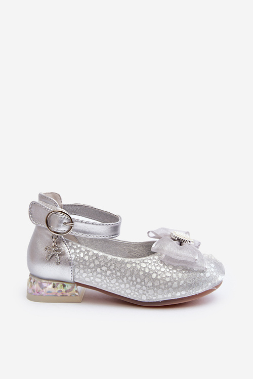 Detské baletky s striebornou mašľou Nanthea
