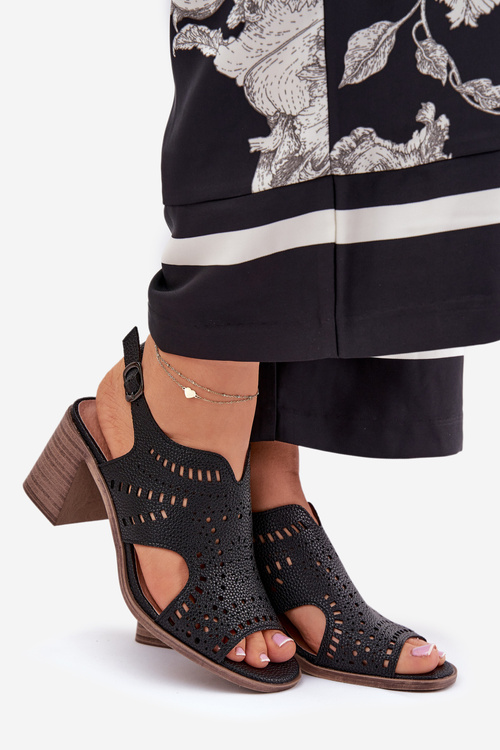 Dámské Sandály S Prořezáváním Na Podpatku Černé Tosine