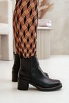 Zateplené dámske čižmy na podpätku eko koža čierne Irittes