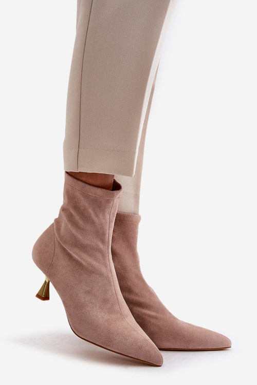 Dámské Botky Na Podpatku Eko Semišové S Špičatými Nosy Béžové Irithare