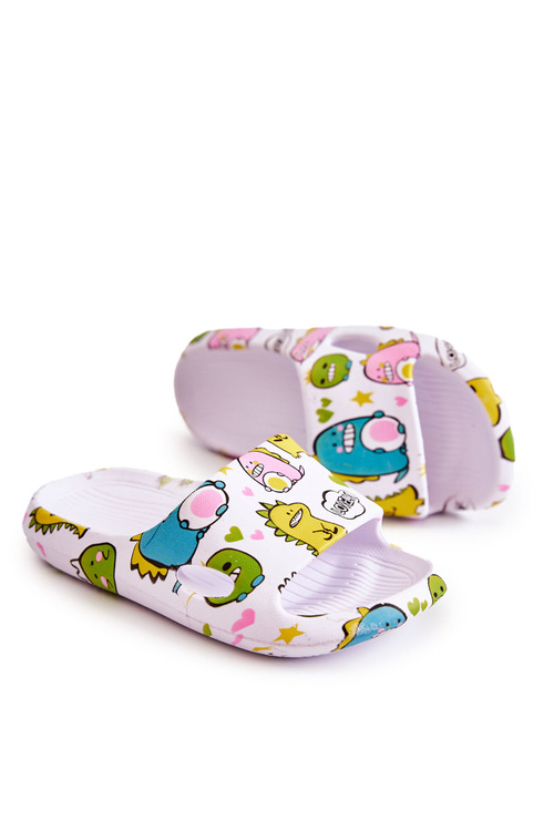 Ľahké detské flip -flops dinosaury biele astro