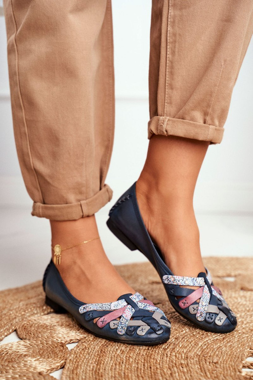 Dámske kožené baleriny Maciejka Navy Blue 01358-27