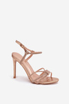 Dámské sandály na jehlovém podpatku s pásky a čirými kamínky šampaňské Tanelle