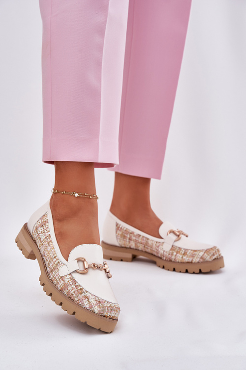 Dámske Kožené Mokasíny So Zlatým Detaile Svetlo Béžové Laura Messi 2938