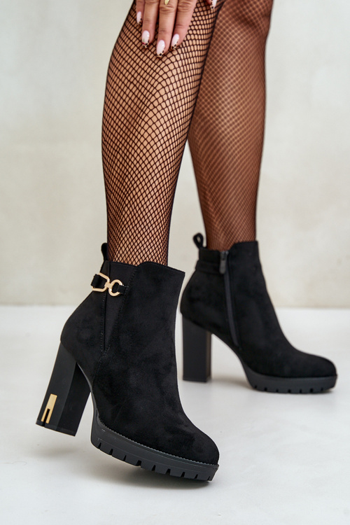 Zateplené dámské boty na vysokém podpatku černé Terisanna