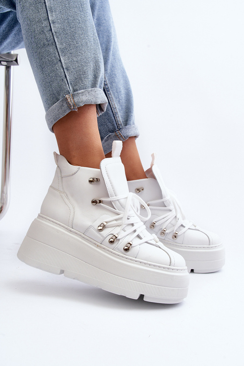 Zazoo 3416 Kožené Dámske Športové Topánky Biele